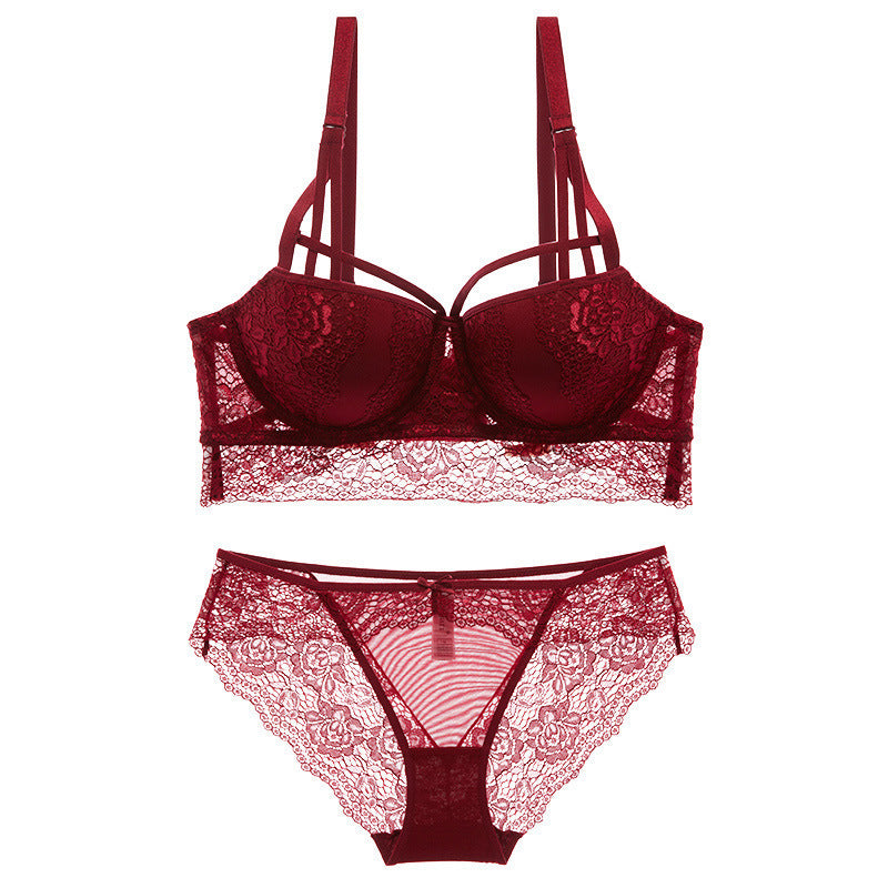 Sexy Underwire Gathered Lace Embroidery Bra & Panty Sets [BRPY0053]