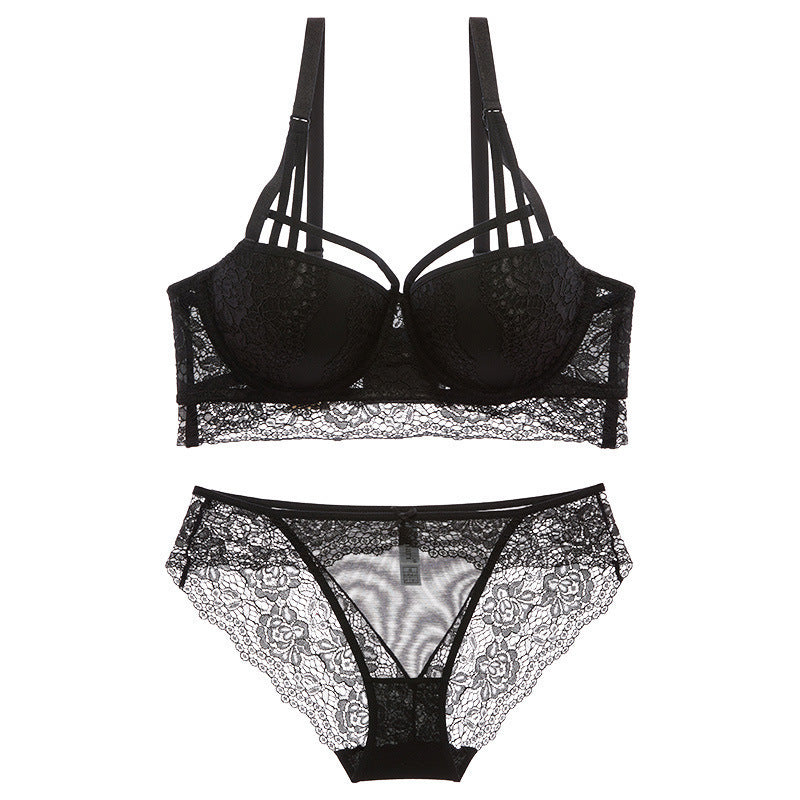 Sexy Underwire Gathered Lace Embroidery Bra & Panty Sets [BRPY0053]