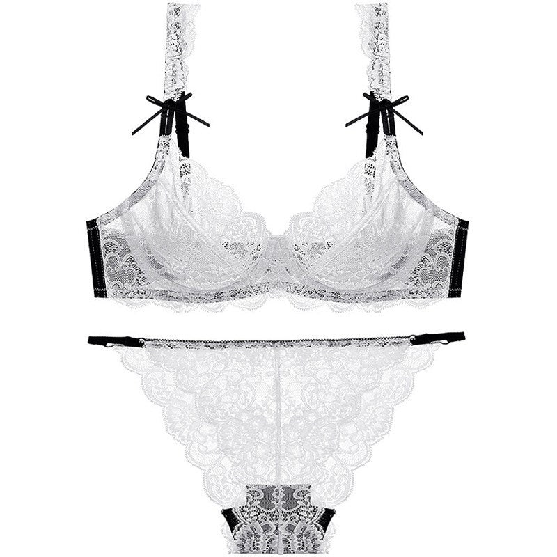 Sexy Underwire Breathable Lace Bow Falbala Bra & Panty Sets [BRPY0055]