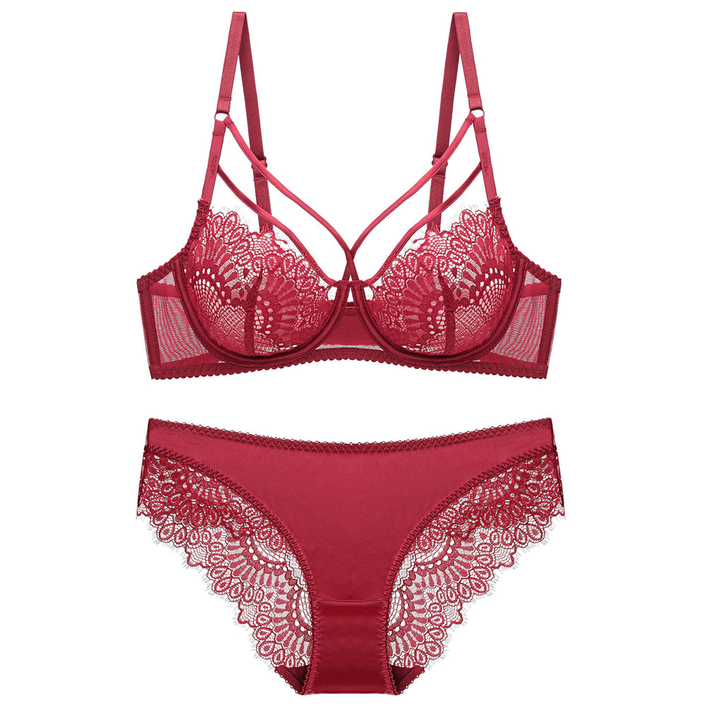 Sexy Underwire Breathable Gathered Lace Bra & Panty Sets [BRPY0057]