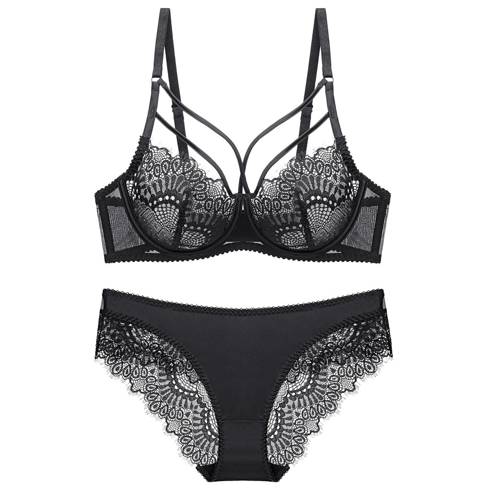 Sexy Underwire Breathable Gathered Lace Bra & Panty Sets [BRPY0057]