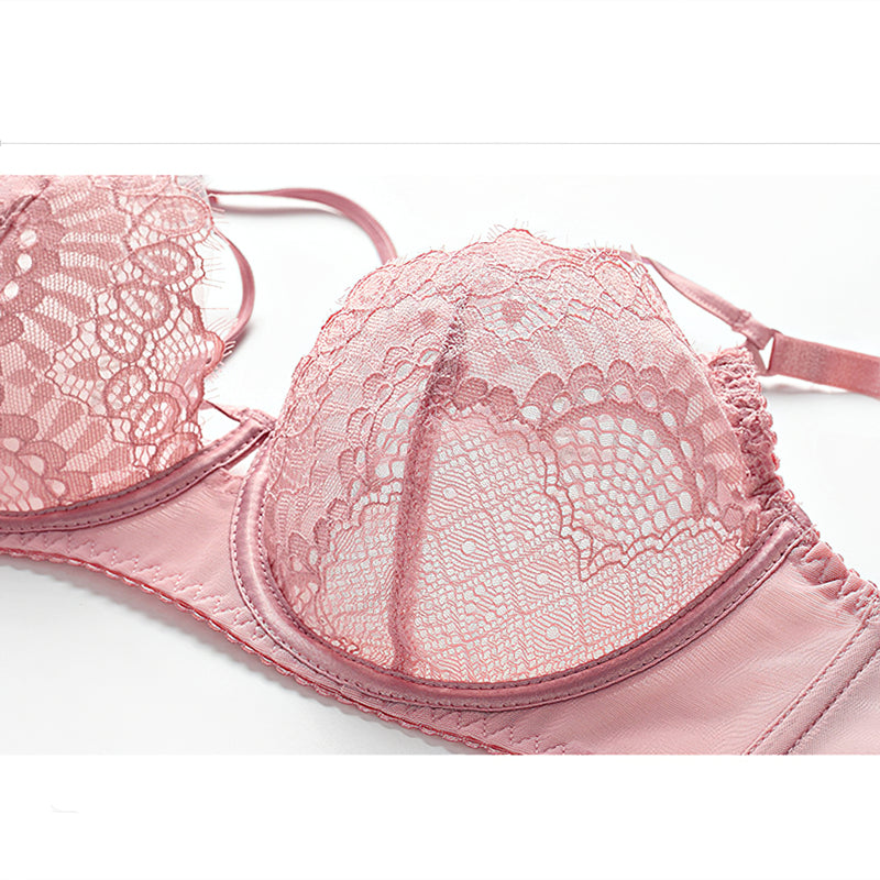 Sexy Underwire Breathable Gathered Lace Bra & Panty Sets [BRPY0057]