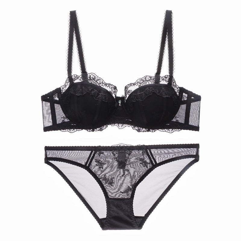 Sexy Soft Wire Gathered Lace Falbala Embroidery Bra & Panty Sets [BRPY0058]