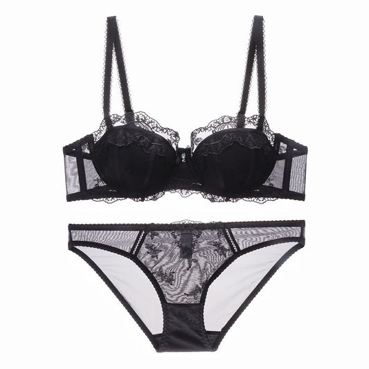 Sexy Soft Wire Gathered Lace Falbala Embroidery Bra & Panty Sets [BRPY0058]
