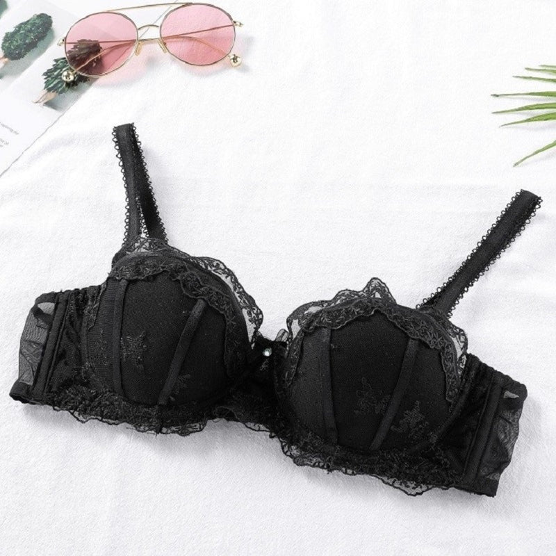 Sexy Soft Wire Gathered Lace Falbala Embroidery Bra & Panty Sets [BRPY0058]