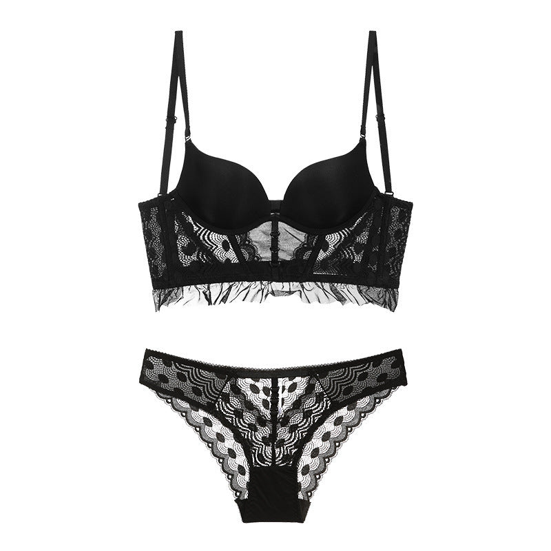 Sexy Soft Wire Gathered Lace Longline Bra & Panty Sets [BRPY0059]