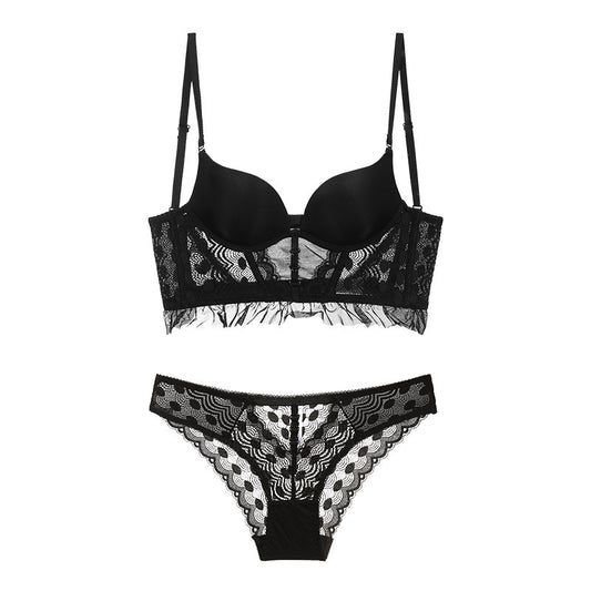 Sexy Soft Wire Gathered Lace Longline Bra & Panty Sets [BRPY0059]