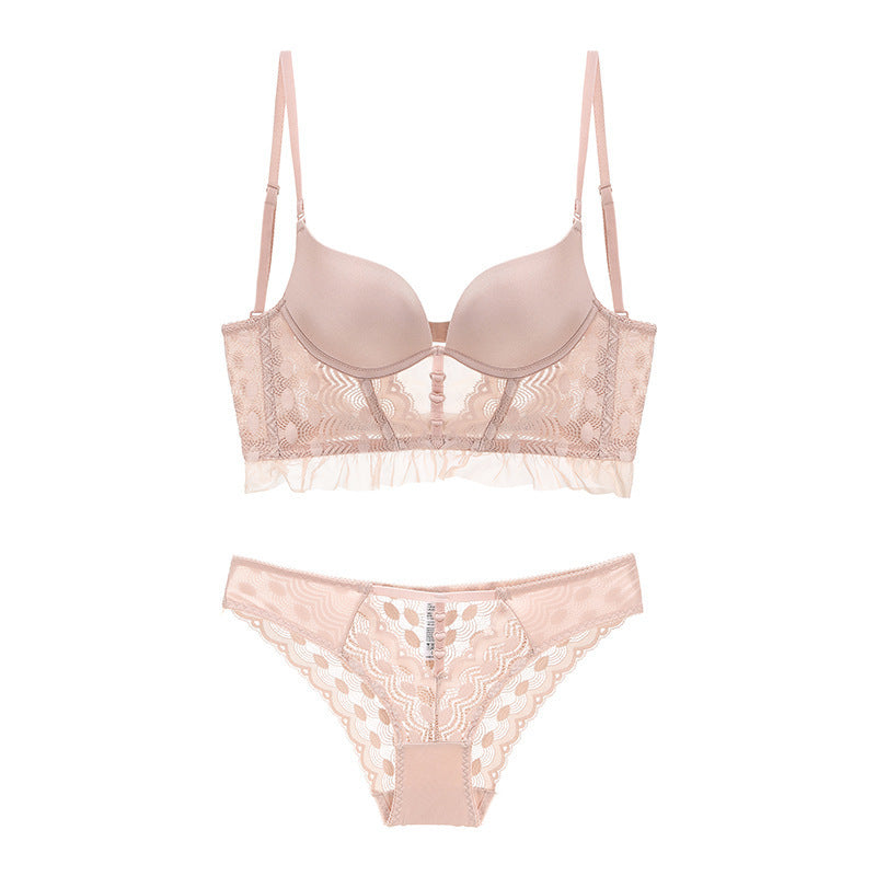 Sexy Soft Wire Gathered Lace Longline Bra & Panty Sets [BRPY0059]