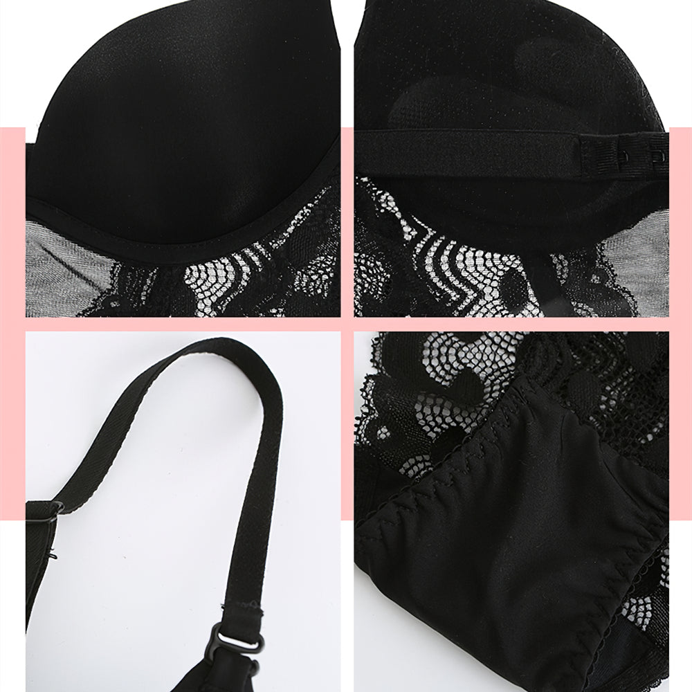 Sexy Soft Wire Gathered Lace Longline Bra & Panty Sets [BRPY0059]