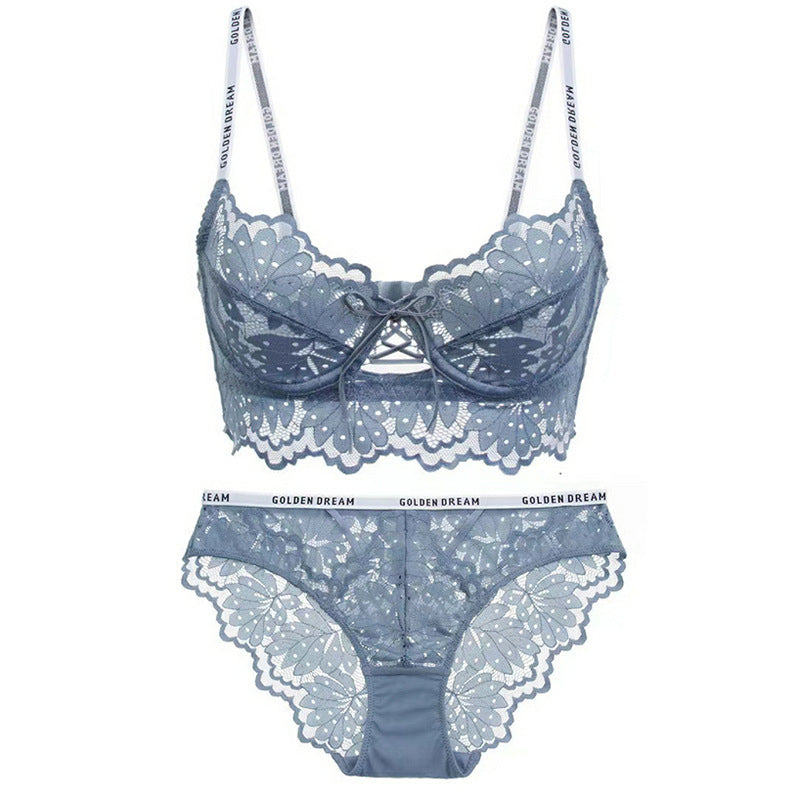 Sexy Underwire Breathable Gathered Lace Falbala Longline Bra & Panty Sets [BRPY0061]
