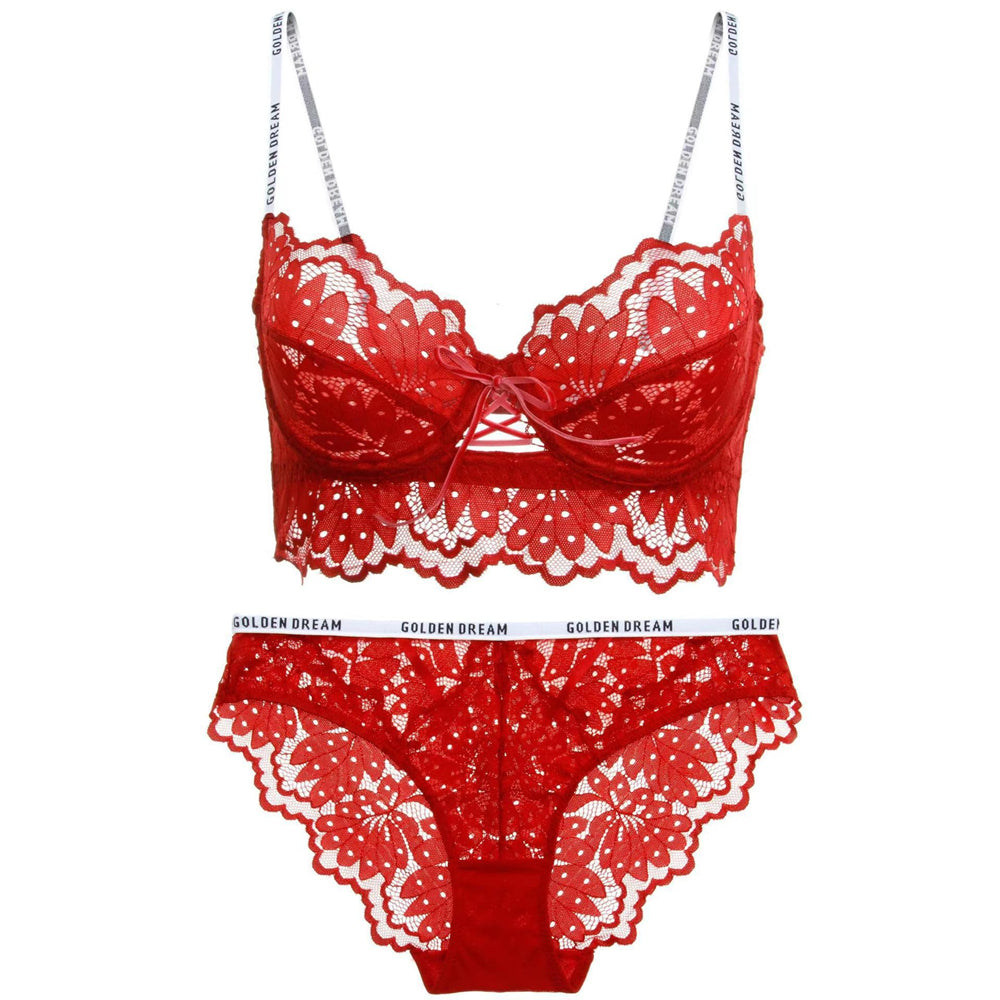 Sexy Underwire Breathable Gathered Lace Falbala Longline Bra & Panty Sets [BRPY0061]