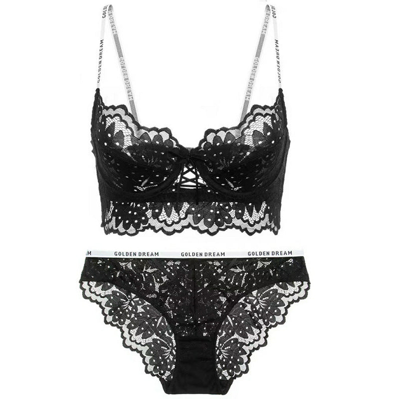 Sexy Underwire Breathable Gathered Lace Falbala Longline Bra & Panty Sets [BRPY0061]