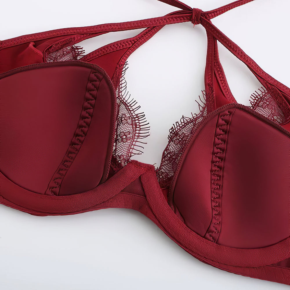 Sexy Soft Wire Seamless Hollow out Lace Up Bra & Panty Sets [BRPY0070]