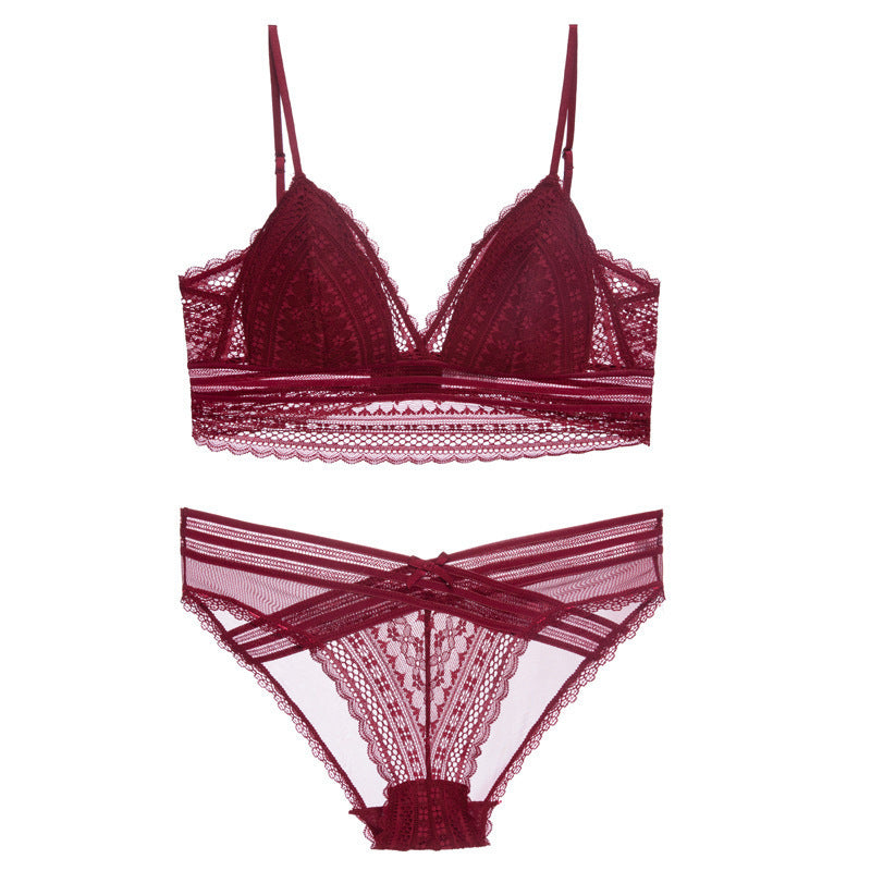 Sexy Wireless Breathable Lace Longline Bra & Panty Sets [BRPY0075]