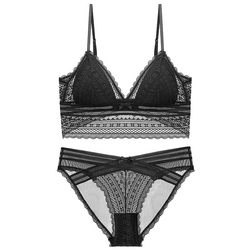 Sexy Wireless Breathable Lace Longline Bra & Panty Sets [BRPY0075]