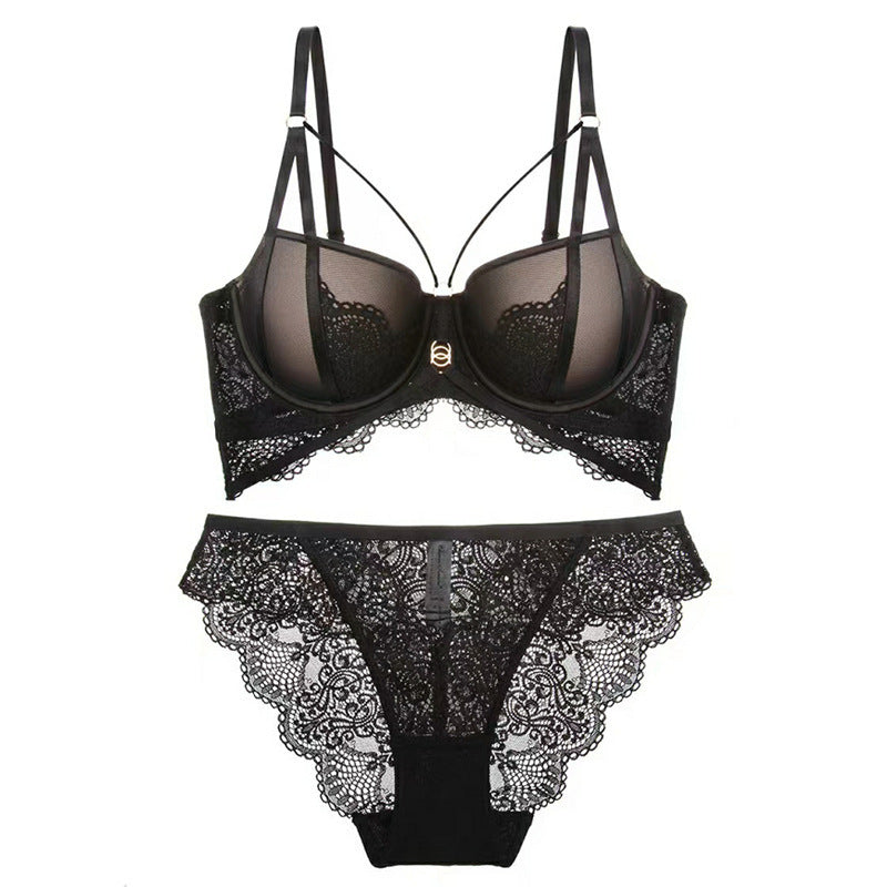 Sexy Underwire Gathered Lace Embroidery Bra & Panty Sets [BRPY0076]