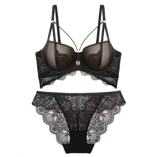 Sexy Underwire Gathered Lace Embroidery Bra & Panty Sets [BRPY0076]