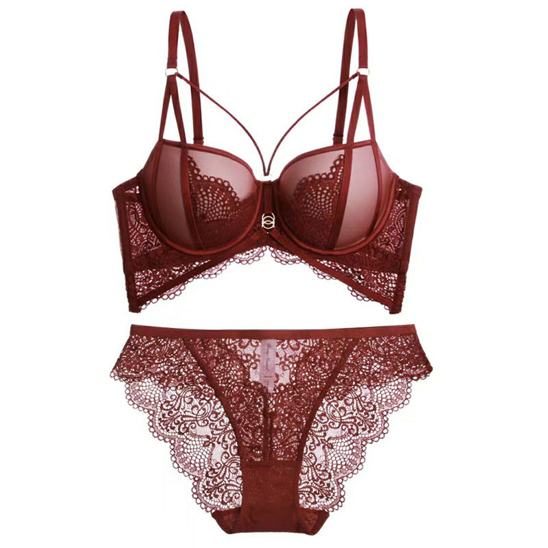 Sexy Underwire Gathered Lace Embroidery Bra & Panty Sets [BRPY0076]