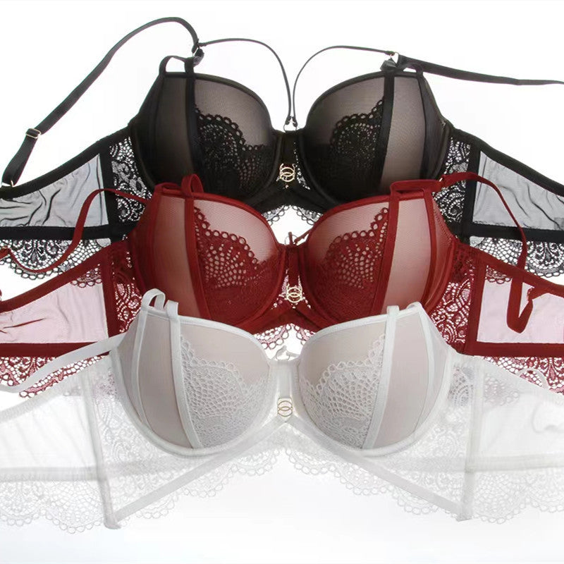 Sexy Underwire Gathered Lace Embroidery Bra & Panty Sets [BRPY0076]