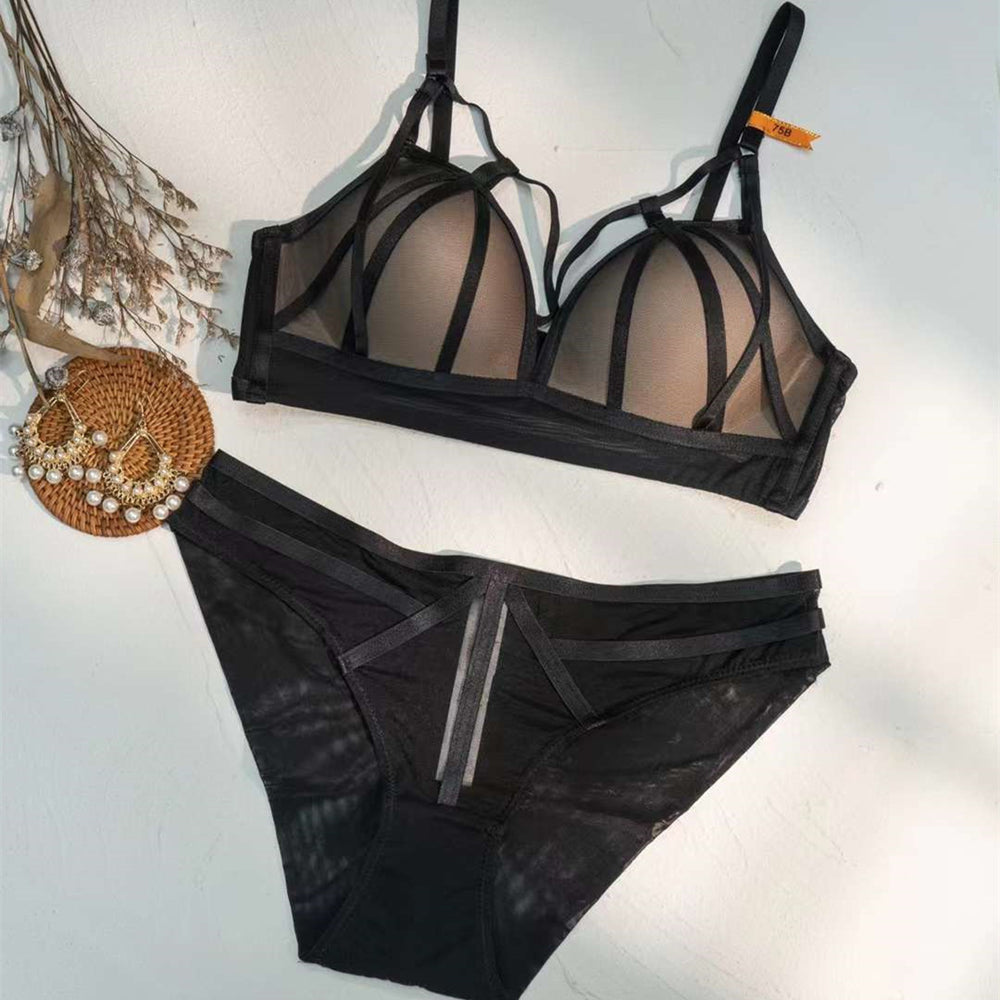 Sexy Wireless Gathered Lace Up Bra & Panty Sets [BRPY0078]