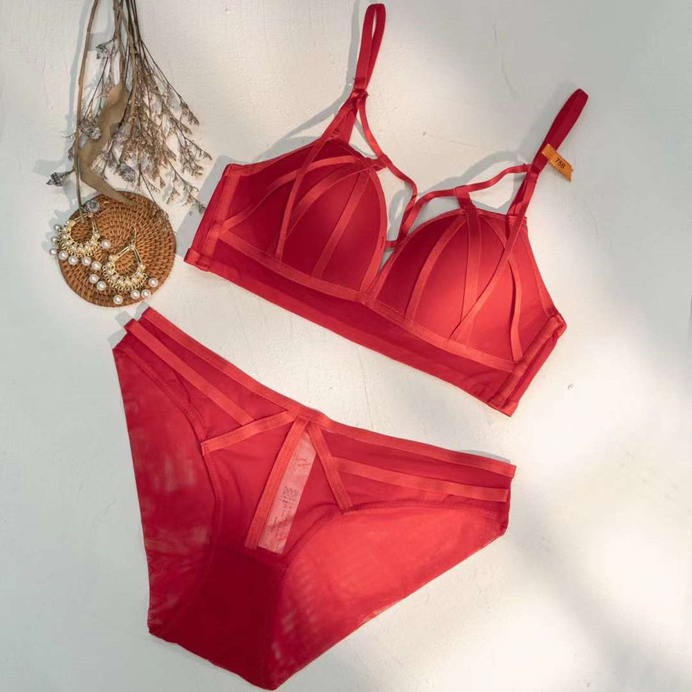 Sexy Wireless Gathered Lace Up Bra & Panty Sets [BRPY0078]