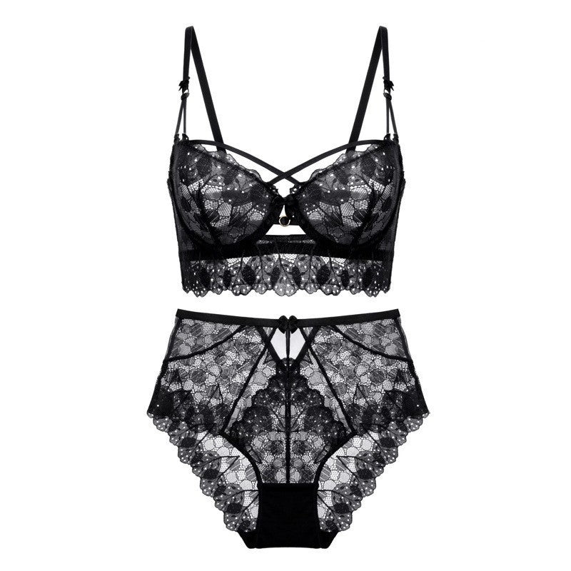 Sexy Underwire Gathered Lace Embroidery Bra & Panty Sets [BRPY0079]