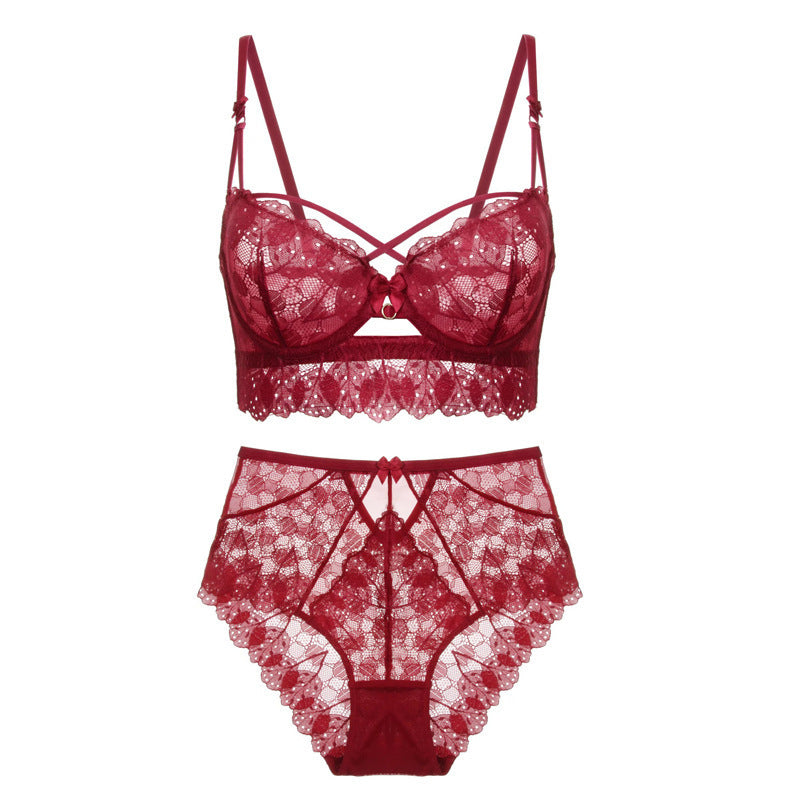 Sexy Underwire Gathered Lace Embroidery Bra & Panty Sets [BRPY0079]