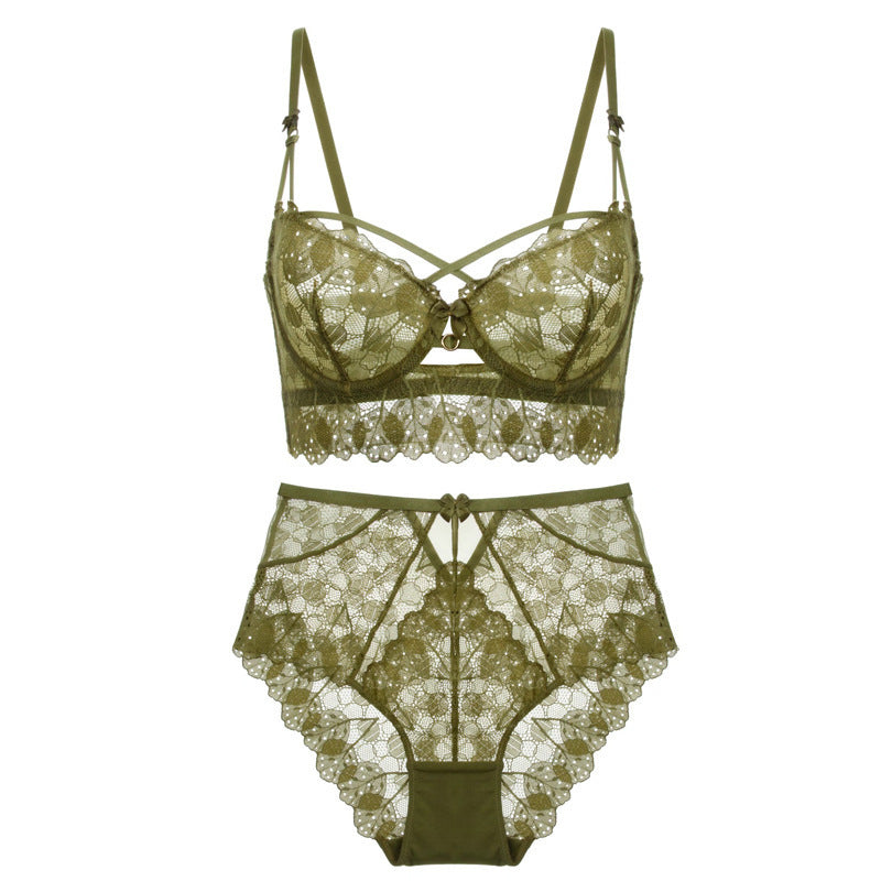 Sexy Underwire Gathered Lace Embroidery Bra & Panty Sets [BRPY0079]