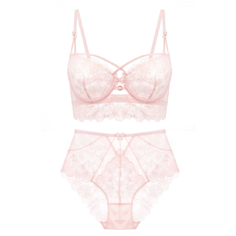 Sexy Underwire Gathered Lace Embroidery Bra & Panty Sets [BRPY0079]