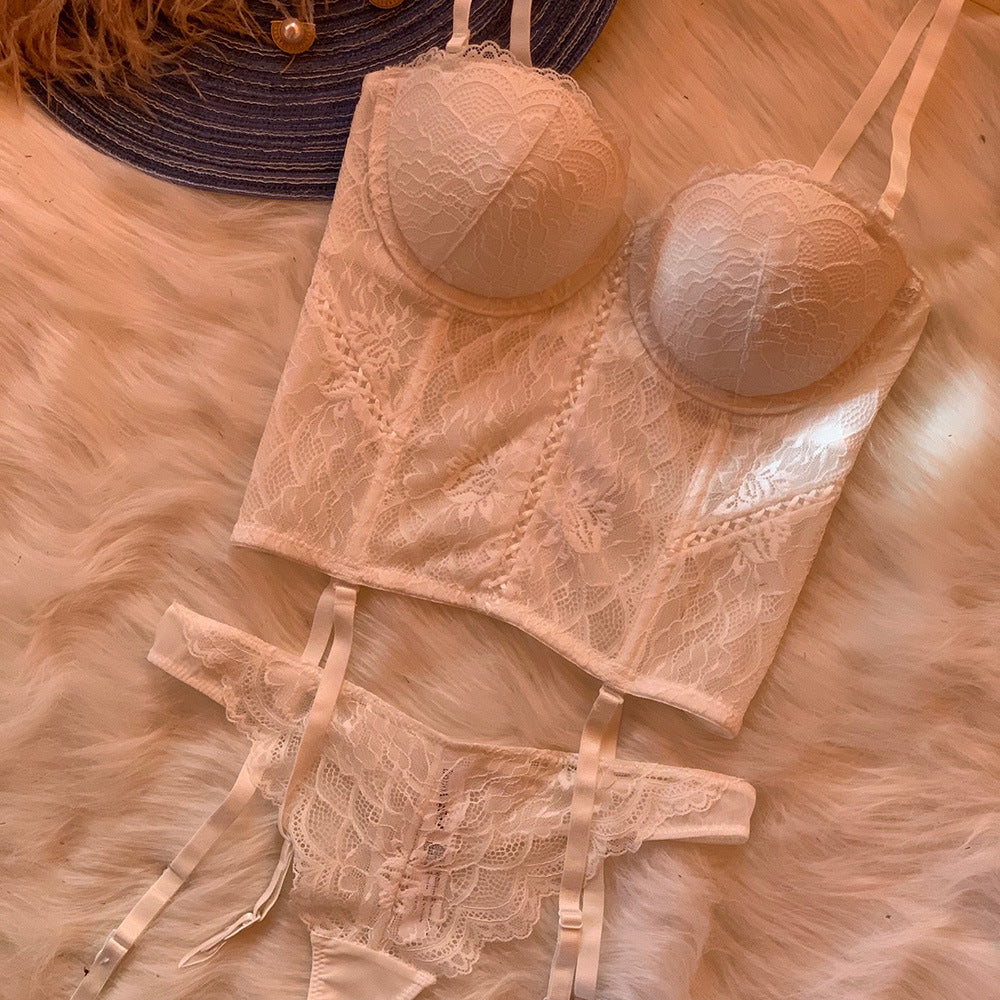 Sexy Underwire Gathered Lace Longline Bra & Panty Sets [BRPY0080]