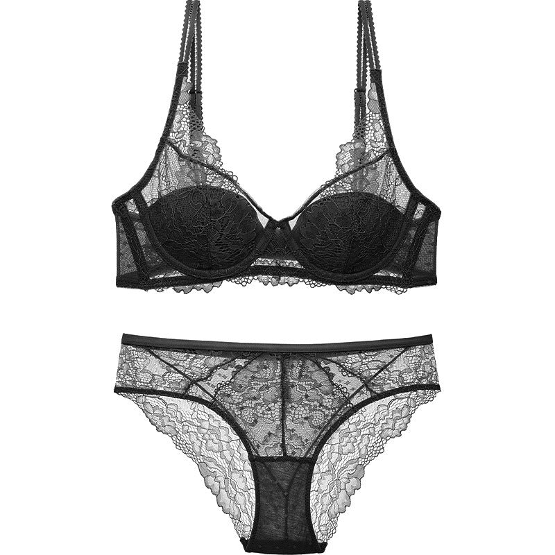 Sexy Underwire Gathered Lace Embroidery Bra & Panty Sets [BRPY0081]