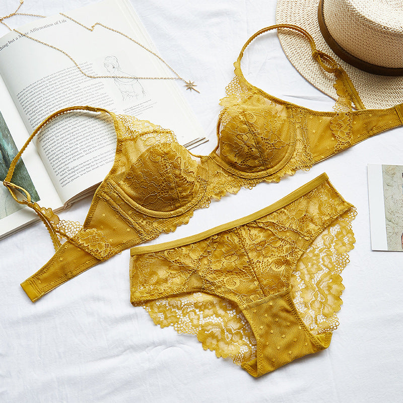 Sexy Underwire Gathered Lace Embroidery Bra & Panty Sets [BRPY0081]