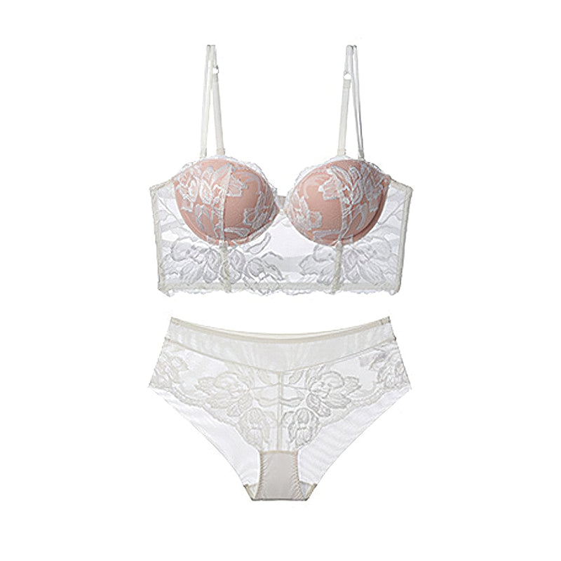 Sexy Soft Wire Gathered Lace Longline Bra & Panty Sets [BRPY0084]