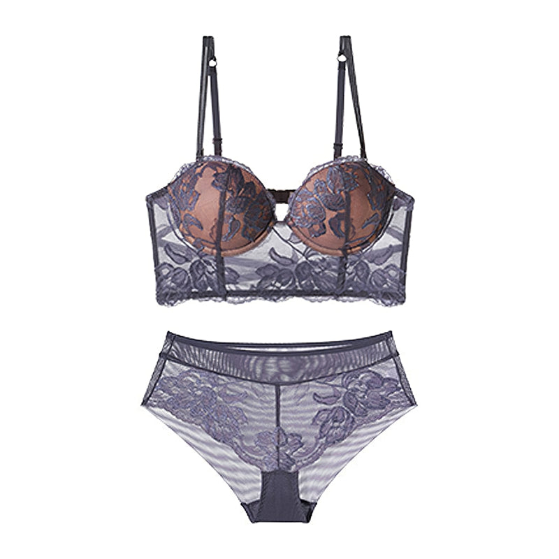 Sexy Soft Wire Gathered Lace Longline Bra & Panty Sets [BRPY0084]