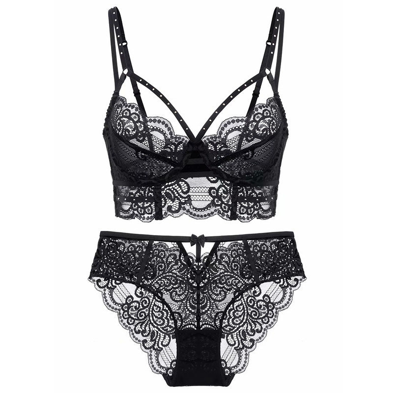 Sexy Underwire Gathered Lace Falbala Longline Bra & Panty Sets [BRPY0088]