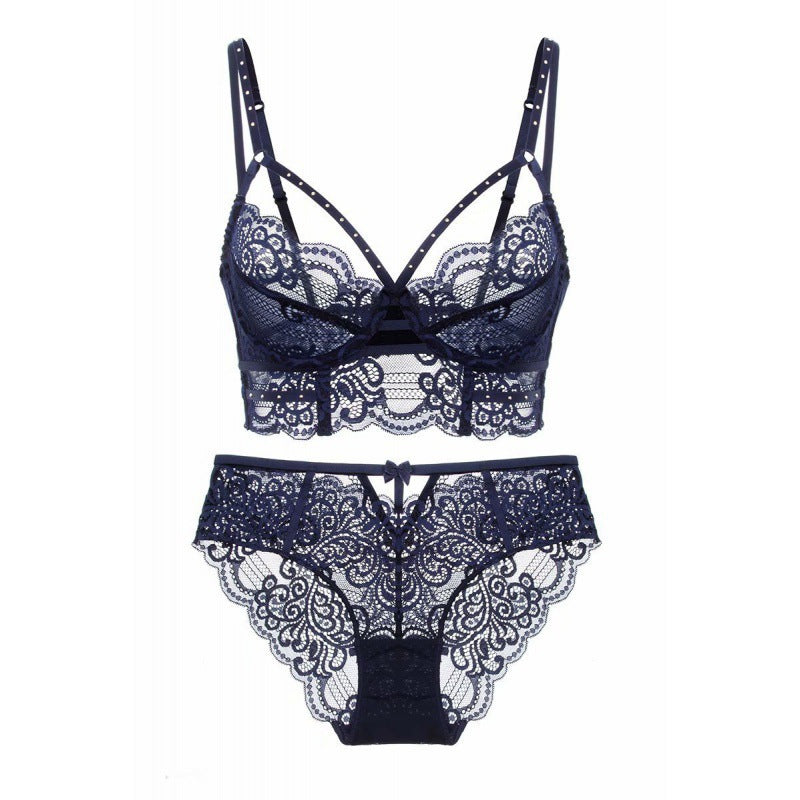 Sexy Underwire Gathered Lace Falbala Longline Bra & Panty Sets [BRPY0088]
