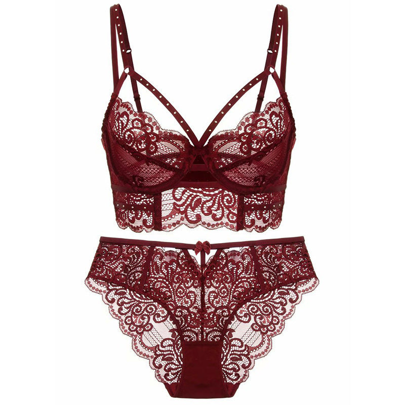 Sexy Underwire Gathered Lace Falbala Longline Bra & Panty Sets [BRPY0088]