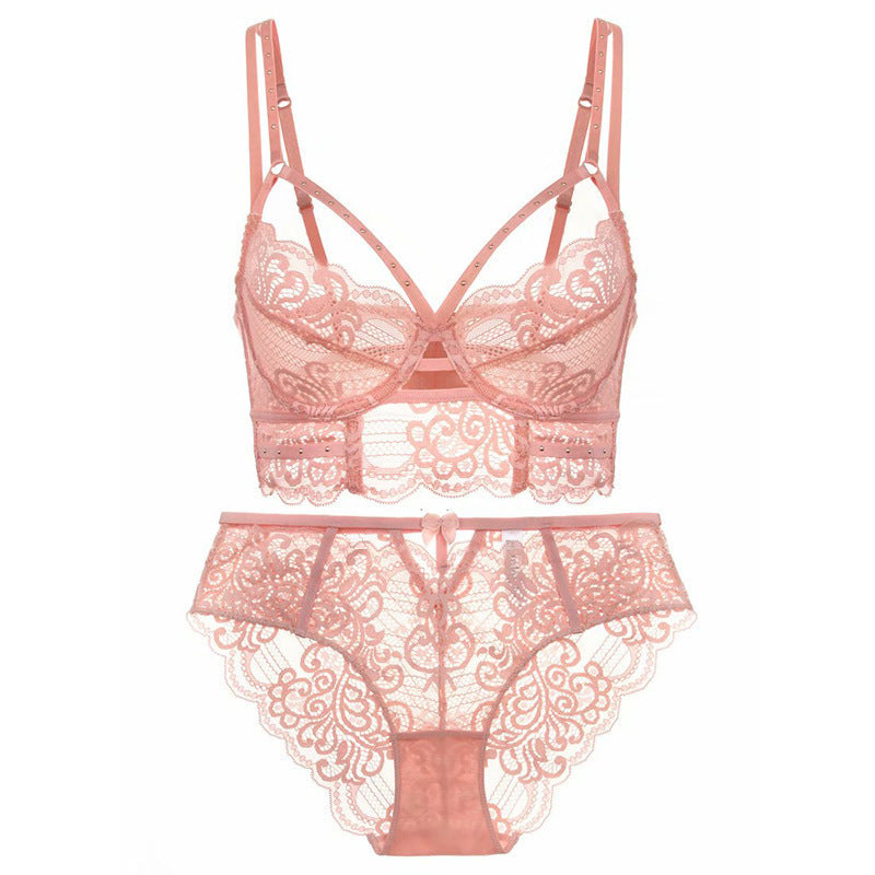 Sexy Underwire Gathered Lace Falbala Longline Bra & Panty Sets [BRPY0088]