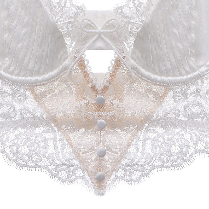 Sexy Underwire Gathered Lace Falbala Longline Bra & Panty Sets [BRPY0090]