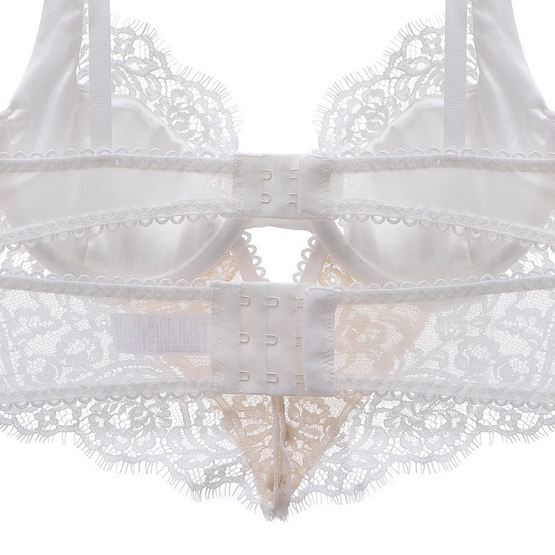 Sexy Underwire Gathered Lace Falbala Longline Bra & Panty Sets [BRPY0090]