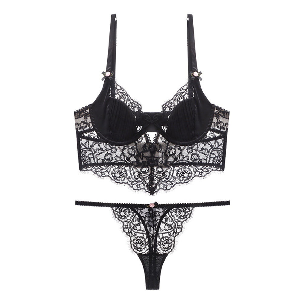 Sexy Underwire Gathered Lace Falbala Longline Bra & Panty Sets [BRPY0090]