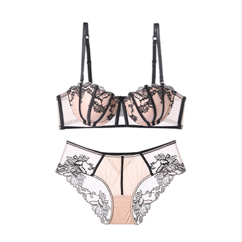 Sexy Soft Wire Gathered Lace Embroidery Bra & Panty Sets [BRPY0092]