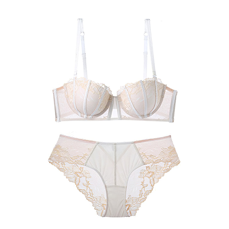 Sexy Soft Wire Gathered Lace Embroidery Bra & Panty Sets [BRPY0092]
