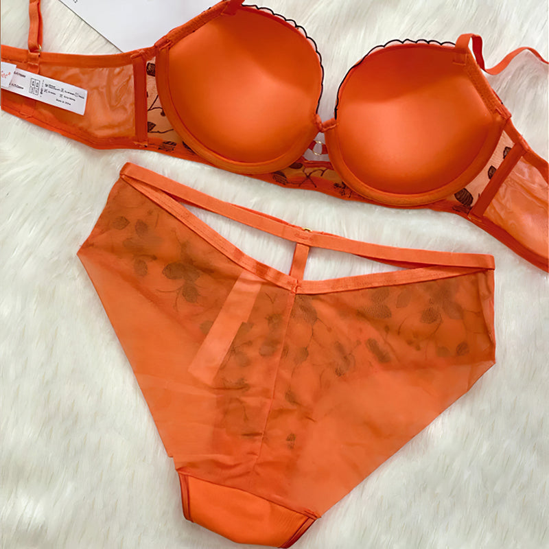 Sexy Underwire Gathered Lace Embroidery Bra & Panty Sets [BRPY0095]