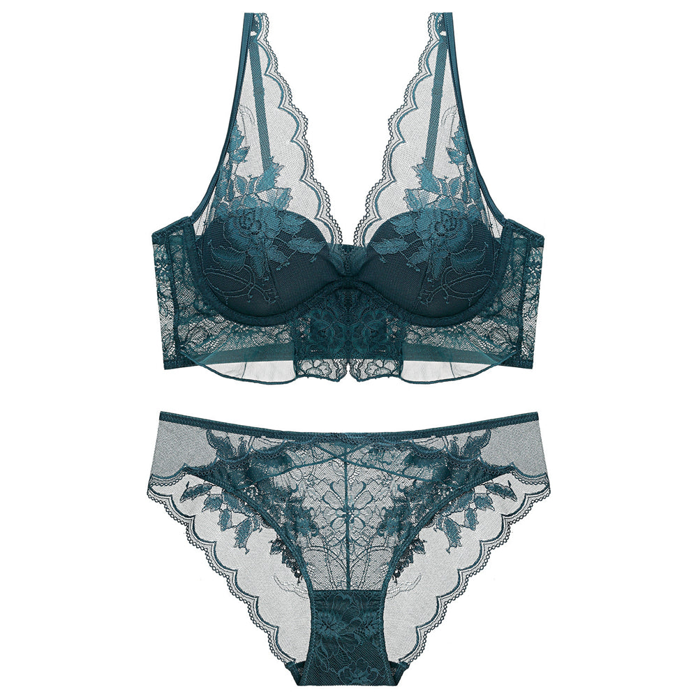 Sexy Underwire Gathered Lace Falbala Bra & Panty Sets [BRPY0096]