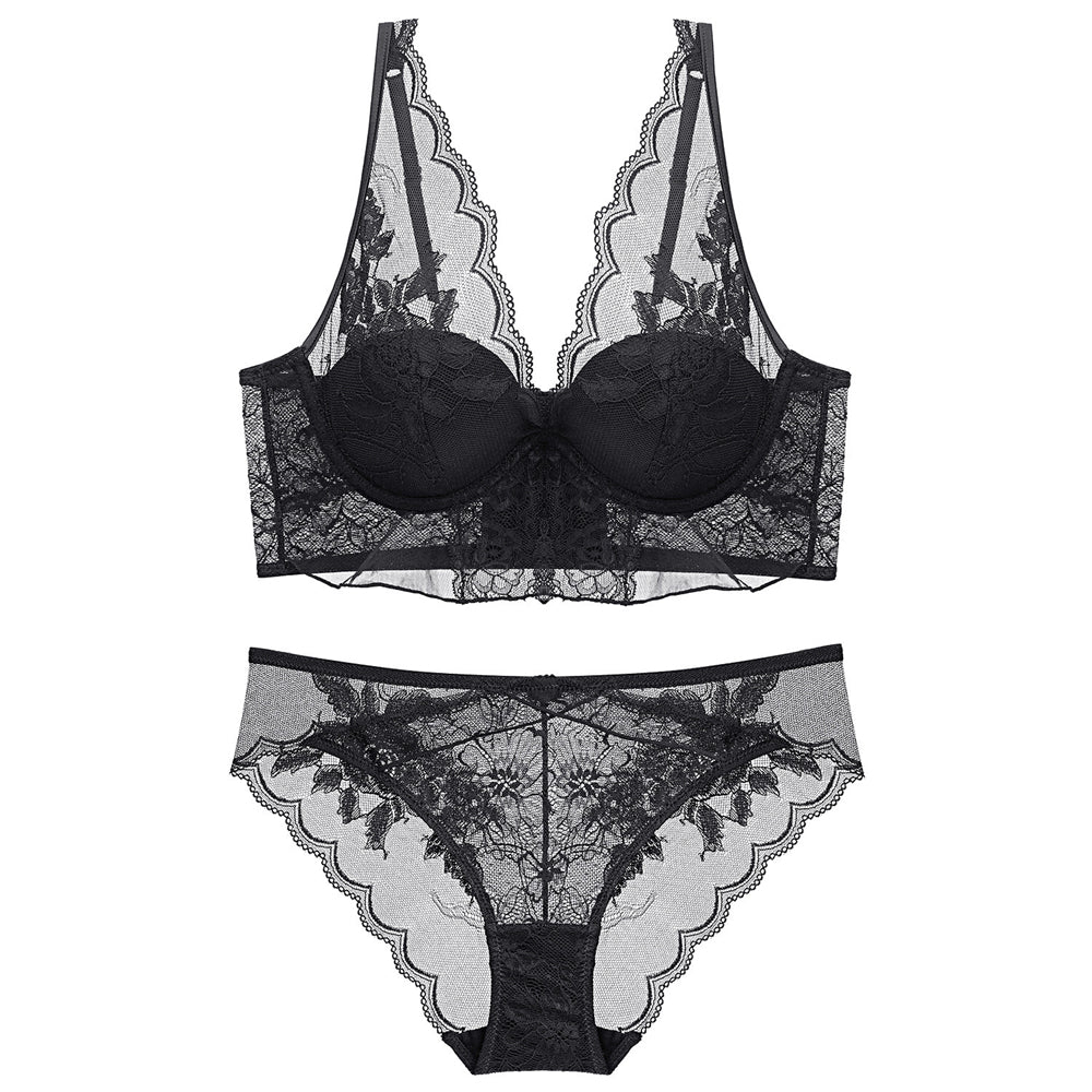 Sexy Underwire Gathered Lace Falbala Bra & Panty Sets [BRPY0096]