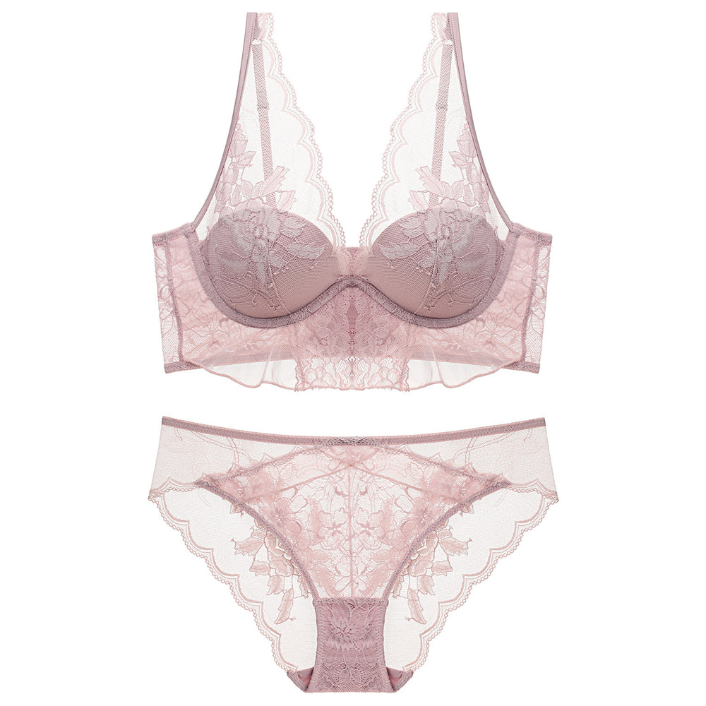 Sexy Underwire Gathered Lace Falbala Bra & Panty Sets [BRPY0096]