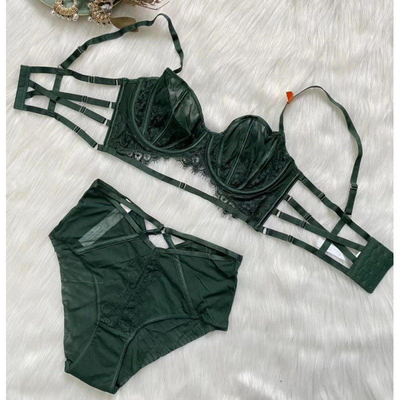 Sexy Underwire Gathered Lace Lace Up Bra & Panty Sets [BRPY0100]