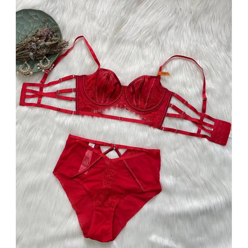 Sexy Underwire Gathered Lace Lace Up Bra & Panty Sets [BRPY0100]