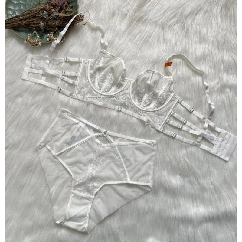 Sexy Underwire Gathered Lace Lace Up Bra & Panty Sets [BRPY0100]